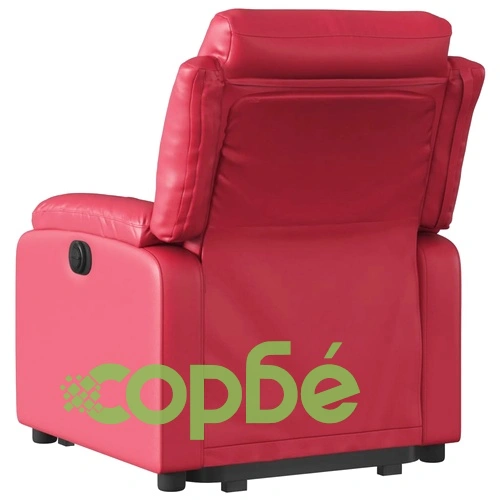 Луксозен електрически изправящ реклайнер стол от червена изкуствена кожа с автоматично регулиране ➤ топ цена ➤ sorbe.bg