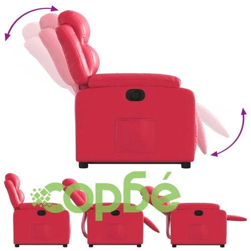 Луксозен електрически изправящ реклайнер стол от червена изкуствена кожа с автоматично регулиране ➤ топ цена ➤ sorbe.bg