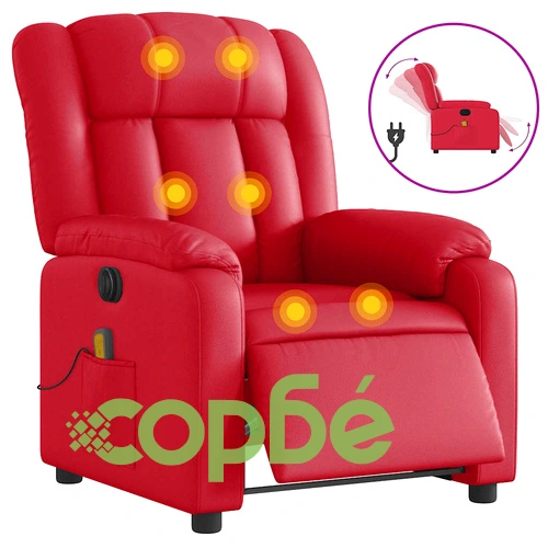 Електрически масажен реклайнер стол с 6-точков вибрационен масаж, червен, изкуствена кожа ➤ топ цена ➤ sorbe.bg