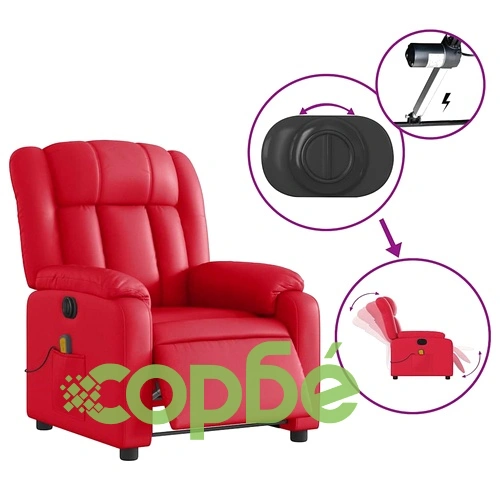 Електрически масажен реклайнер стол с 6-точков вибрационен масаж, червен, изкуствена кожа ➤ топ цена ➤ sorbe.bg