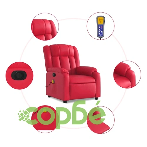 Електрически масажен реклайнер стол с 6-точков вибрационен масаж, червен, изкуствена кожа ➤ топ цена ➤ sorbe.bg