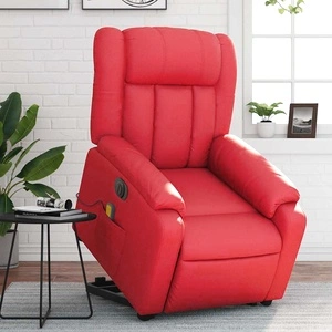 Електрически изправящ масажен реклайнер стол, червен, еко кожа