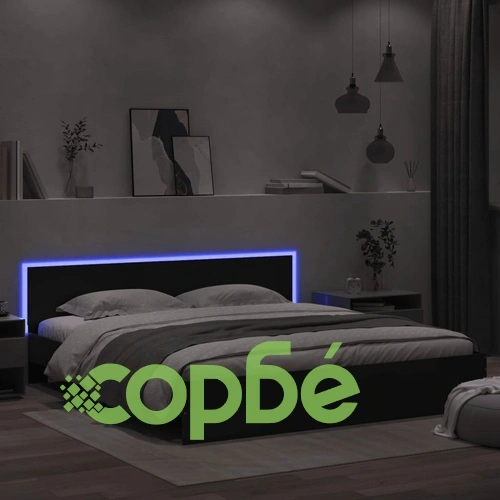 Рамка за легло с горна табла и LED осветление, 200x200 см, черна ➤ топ цена ➤ sorbe.bg