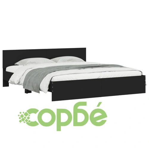 Рамка за легло с горна табла и LED осветление, 200x200 см, черна ➤ топ цена ➤ sorbe.bg