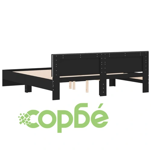 Рамка за легло с горна табла и LED осветление, 200x200 см, черна ➤ топ цена ➤ sorbe.bg