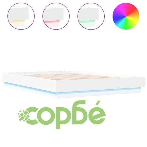 Рамка за легло с LED осветление, инженерно дърво, бяло, 120x200 см ➤ топ цена ➤ sorbe.bg