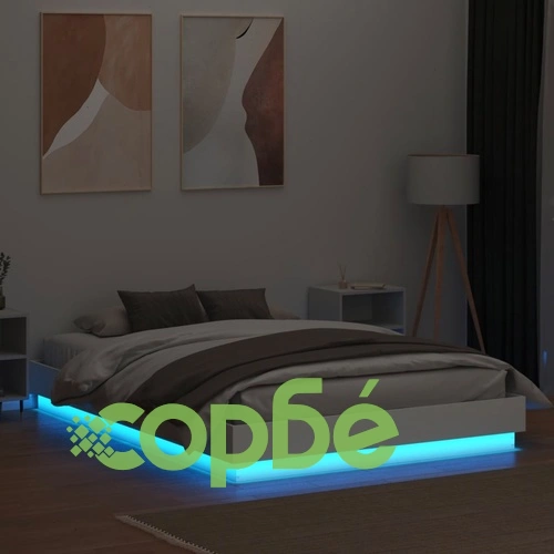 Рамка за легло с LED осветление, инженерно дърво, бяло, 120x200 см ➤ топ цена ➤ sorbe.bg