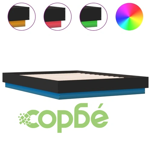 Рамка за легло с LED осветление, черна, 120x190 см, инженерно дърво ➤ топ цена ➤ sorbe.bg