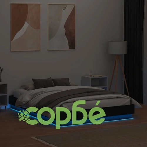 Рамка за легло с LED осветление, черна, 120x190 см, инженерно дърво ➤ топ цена ➤ sorbe.bg