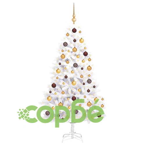 Изкуствена коледна елха 180 см PVC и метал Бяло с LED светлини ➤ топ цена ➤ sorbe.bg