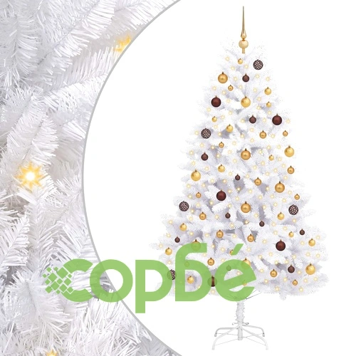 Изкуствена коледна елха 210 см, PVC и стомана, бяла, с LED светлини ➤ топ цена ➤ sorbe.bg