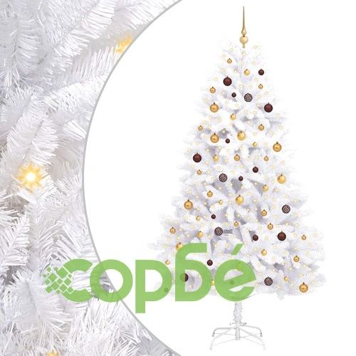 Изкуствена коледна елха 240 см, PVC и стомана, бяла, с LED осветление ➤ топ цена ➤ sorbe.bg