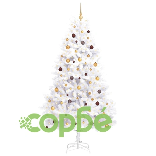 Изкуствена коледна елха 240 см, PVC и стомана, бяла, с LED осветление ➤ топ цена ➤ sorbe.bg