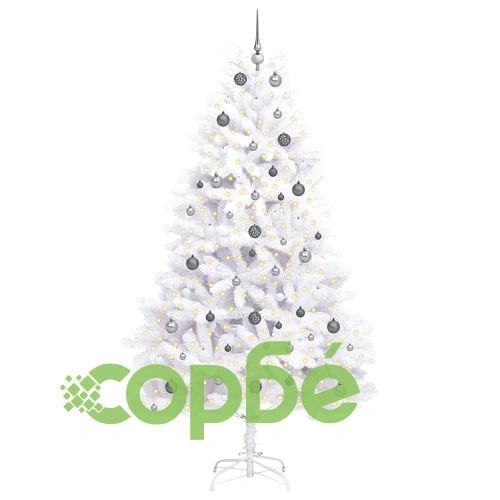 Изкуствена коледна елха 240 см, PVC и стомана, бяла, с LED осветление ➤ топ цена ➤ sorbe.bg