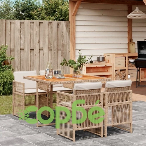 Градински комплект от полиратан, 5 части, с възглавници, бежов ➤ топ цена ➤ sorbe.bg