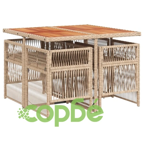 Градински комплект от полиратан, 5 части, с възглавници, бежов ➤ топ цена ➤ sorbe.bg