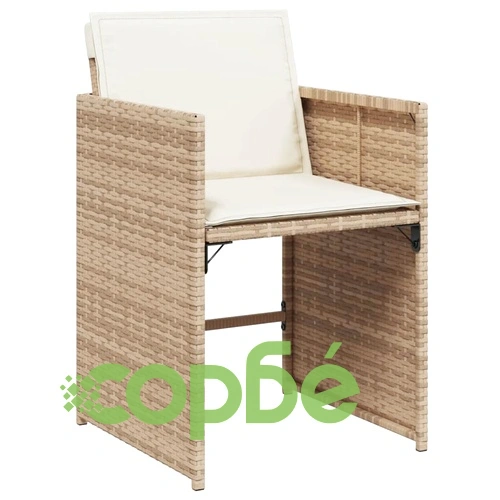 Градински комплект от 5 части с възглавници, бежов полиратан, акациев плот ➤ топ цена ➤ sorbe.bg