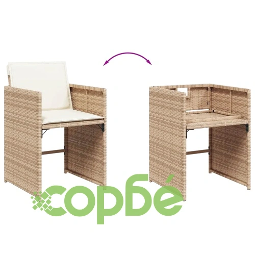Градински комплект от 5 части с възглавници, бежов полиратан, акациев плот ➤ топ цена ➤ sorbe.bg