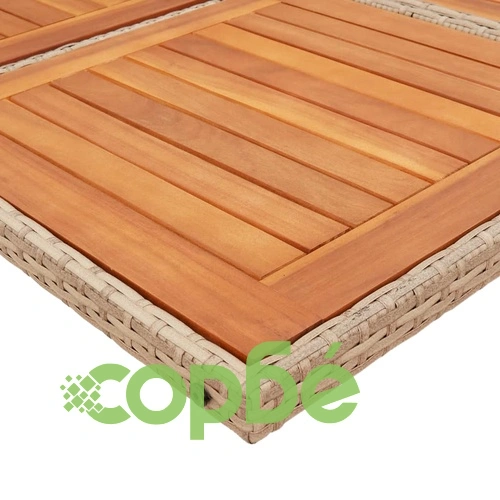 Градински комплект от 5 части с възглавници, бежов полиратан, акациев плот ➤ топ цена ➤ sorbe.bg