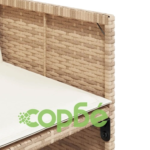 Градински комплект от 5 части с възглавници, бежов полиратан, акациев плот ➤ топ цена ➤ sorbe.bg