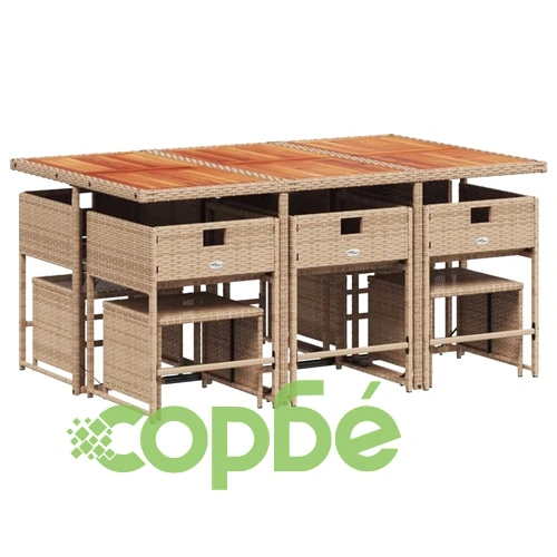 Градински комплект с възглавници 11 части - полиратан, бежов, 165x106 см ➤ топ цена ➤ sorbe.bg