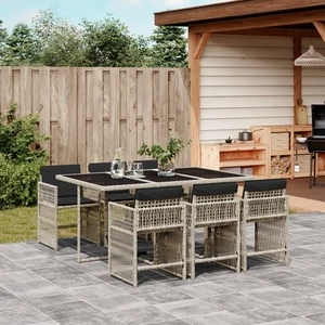 Градински комплект от полиратан 7 части с възглавници светлосив