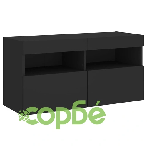 Комплект ТВ стенни шкафове, 7 части, инженерно дърво, с LED осветление, черен ➤ топ цена ➤ sorbe.bg