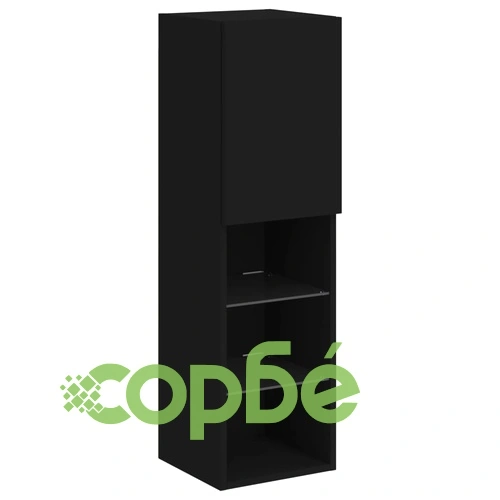 Комплект ТВ стенни шкафове, 7 части, инженерно дърво, с LED осветление, черен ➤ топ цена ➤ sorbe.bg