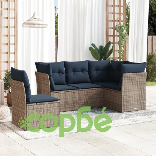 Градински диван 5 части с възглавници PE ратан сив ➤ топ цена ➤ sorbe.bg