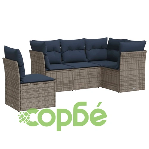 Градински диван 5 части с възглавници PE ратан сив ➤ топ цена ➤ sorbe.bg