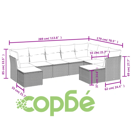 Градински диван комплект 9 части с възглавници PE ратан сив ➤ топ цена ➤ sorbe.bg