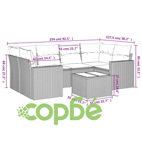 Комплект градински диван 7 части с възглавници полиратан сив ➤ топ цена ➤ sorbe.bg