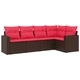 Градински комплект от полиратан с възглавници, 5 части, кафяв