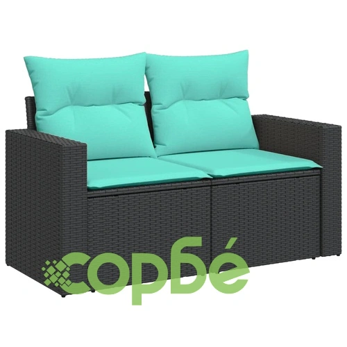 Луксозен градински комплект диван с възглавници - 9 части от черен полиратан ➤ топ цена ➤ sorbe.bg