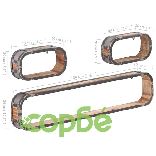 Комплект стенни рафтове от 3 части, масивно манго дърво, 120 x 10 x 26 см ➤ топ цена ➤ sorbe.bg