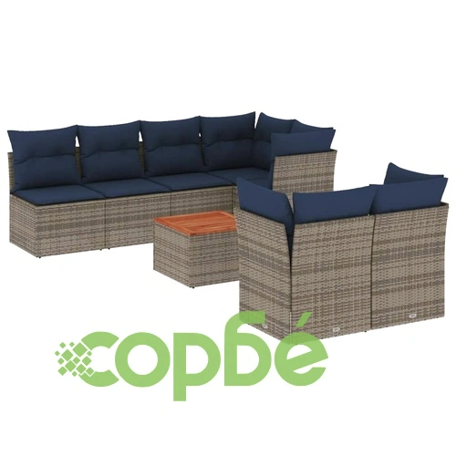 Градински диван комплект от 8 части с възглавници, полиратан, сив ➤ топ цена ➤ sorbe.bg