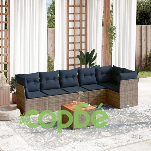 Модулен градински диван от полиратан със 7 части и възглавници, сив ➤ топ цена ➤ sorbe.bg