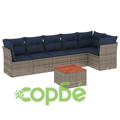 Модулен градински диван от полиратан със 7 части и възглавници, сив ➤ топ цена ➤ sorbe.bg