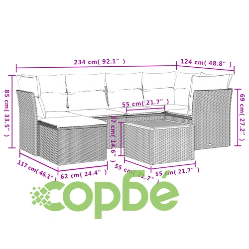Градински диван комплект 7 части с възглавници от полиратан, сив ➤ топ цена ➤ sorbe.bg
