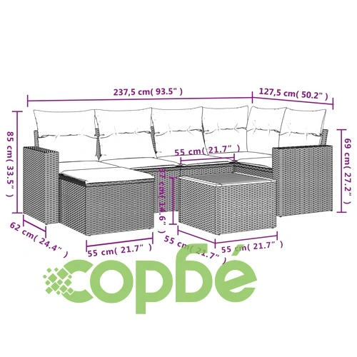 Комплект градински диван 7 части с възглавници, полиратан, сив ➤ топ цена ➤ sorbe.bg