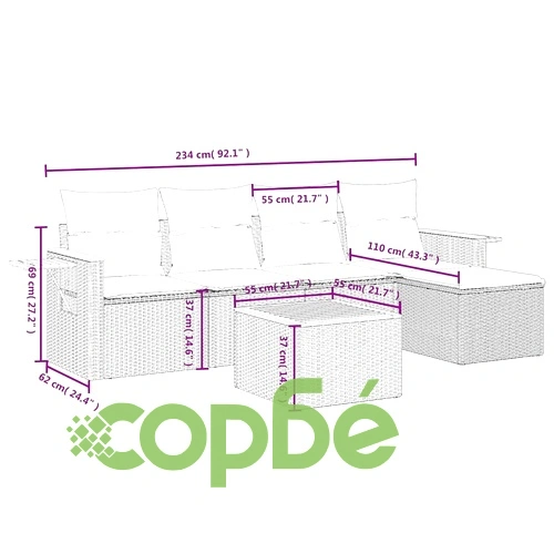 Модулен градински диван комплект 6 части с възглавници PE ратан сив ➤ топ цена ➤ sorbe.bg