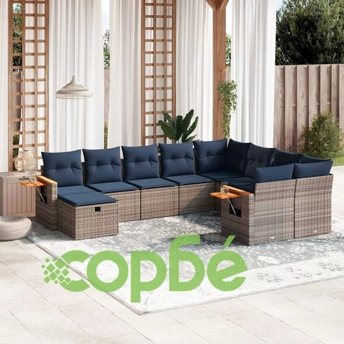 Градински диван комплект 10 части с възглавници, полиратан, сив ➤ топ цена ➤ sorbe.bg