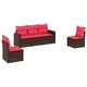 Градински комплект с възглавници, 5 части, кафяв полиратан