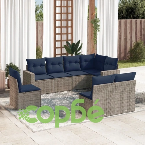 Модулен градински диван с възглавници, 8 части, полиратан, сив ➤ топ цена ➤ sorbe.bg