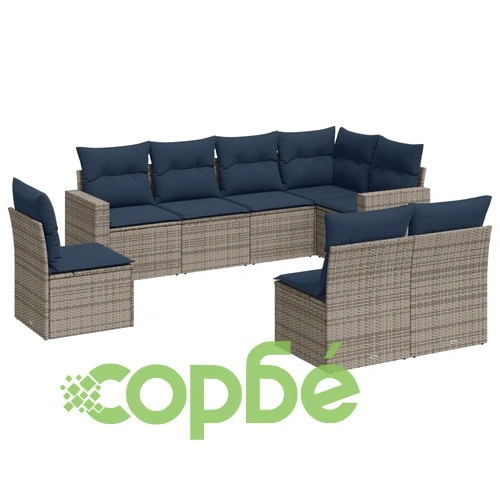 Модулен градински диван с възглавници, 8 части, полиратан, сив ➤ топ цена ➤ sorbe.bg