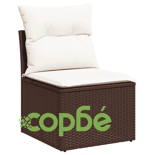 Градински комплект от 6 части с възглавници, полиратан, кафяв, 195 x 62 x 69 см ➤ топ цена ➤ sorbe.bg