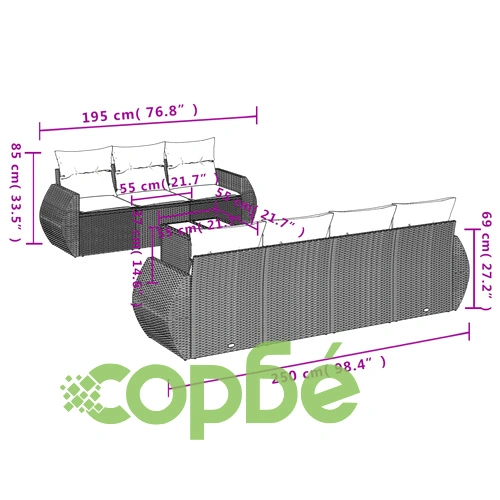 Градински диван с възглавници от полиратан, 8 части, сив ➤ топ цена ➤ sorbe.bg