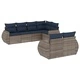 Модулен градински диван от полиратан, 7 части със сини възглавници, сив
