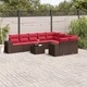 Градински комплект диван 10 части с възглавници кафяв PE ратан