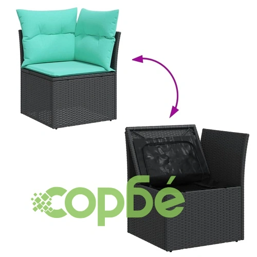 Градински комплект диван с възглавници, 10 части, полиратан, черен ➤ топ цена ➤ sorbe.bg